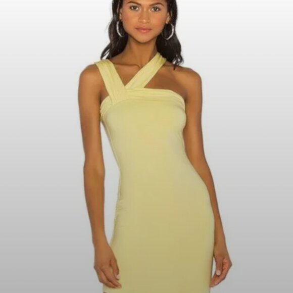 H:ours Clyde Mini Dress Butter Yellow Asymmetrical Bodycon Revolve Size XS - Picture 1 of 8